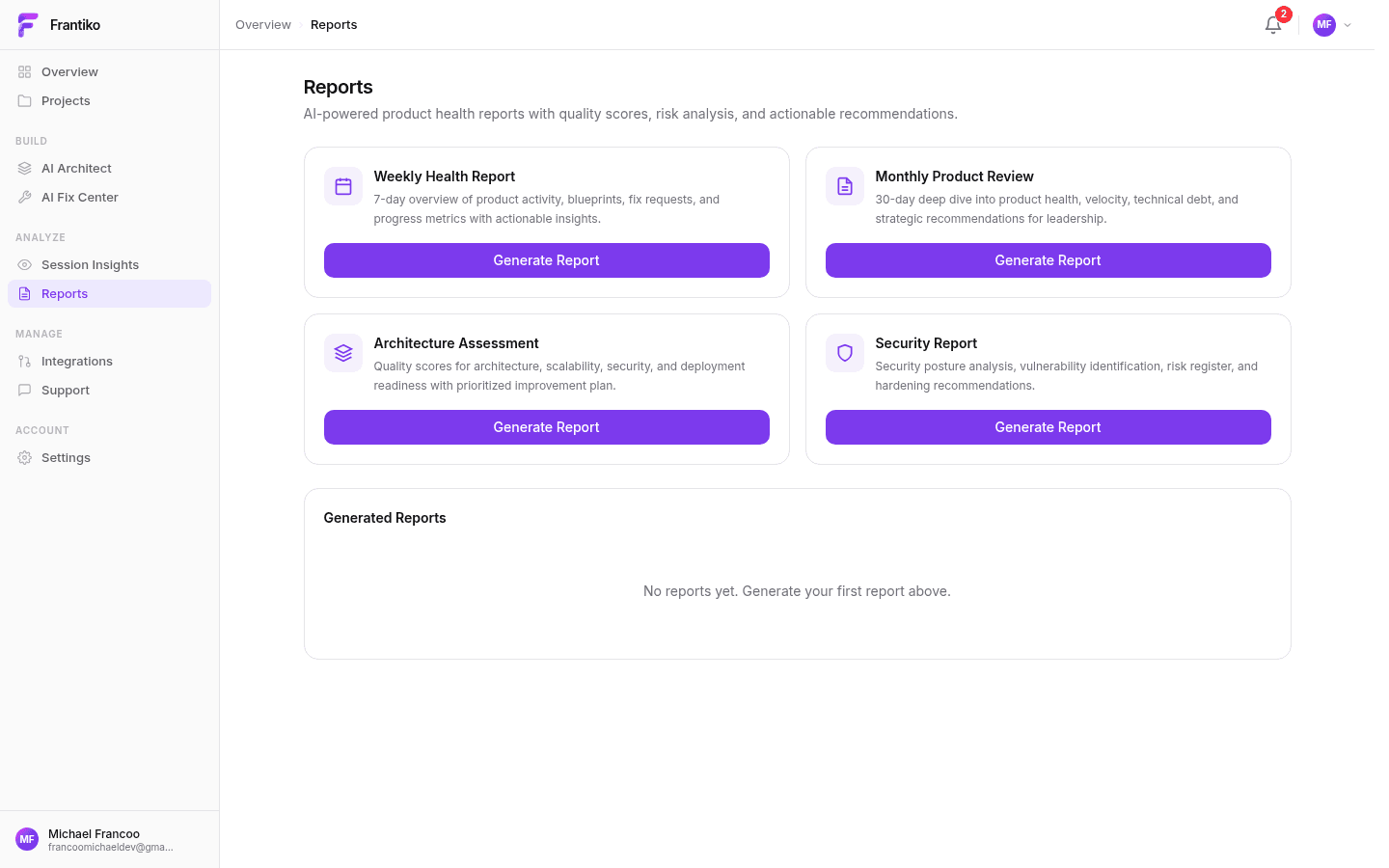 Revenue Advisor dashboard — pricing strategy and growth recommendations