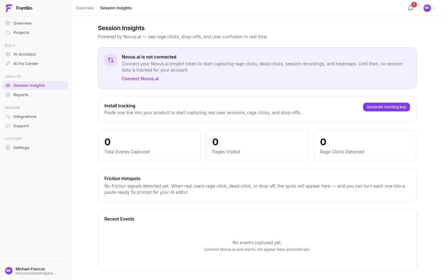 Market Validation dashboard — success probability score and signals